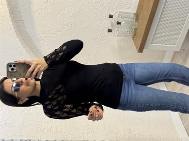 Dantel Detaylı Dik Yaka Bluz Siyah