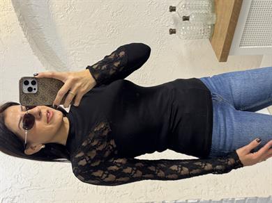 Dantel Detaylı Dik Yaka Bluz Siyah