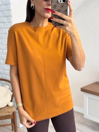 Dikiş Detaylı Tshirt Açık Kiremit
