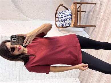 Dikiş Detaylı Tshirt Bordo