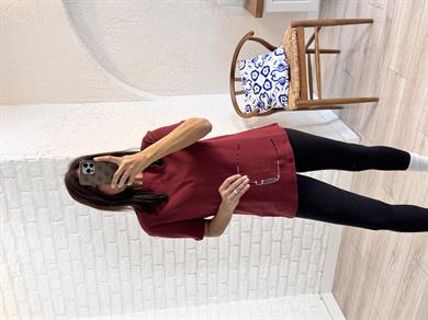 Dikiş Detaylı Tshirt Bordo