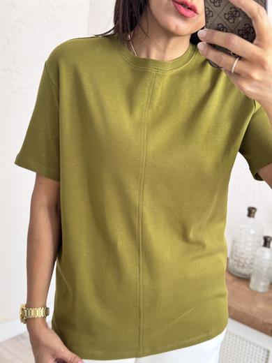 Dikiş Detaylı Tshirt Yağ yeşili
