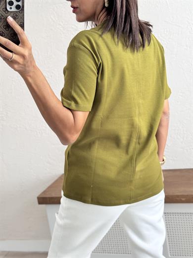 Dikiş Detaylı Tshirt Yağ yeşili