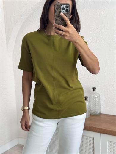 Dikiş Detaylı Tshirt Yağ yeşili