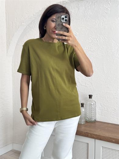 Dikiş Detaylı Tshirt Yağ yeşili