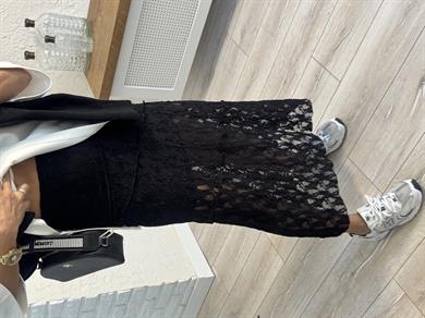 Dikiş Detaylı Volanlı Dantel Etek Siyah