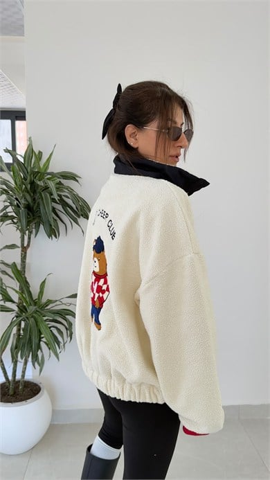 Düğmeli Teddy Polar Sweat Ekru 