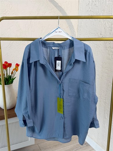 Düşük Omuzlu Oversize Gömlek İndigo