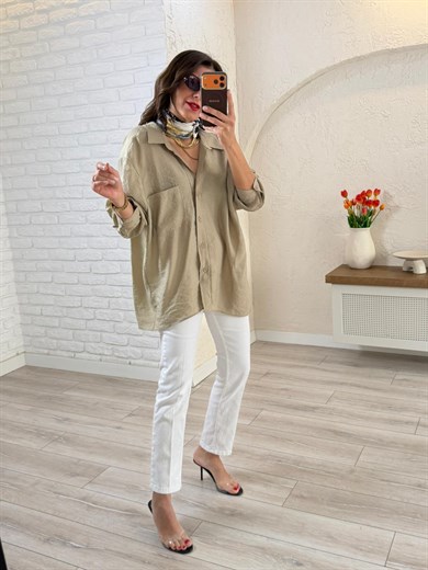 Düşük Omuzlu Oversize Gömlek Olive 