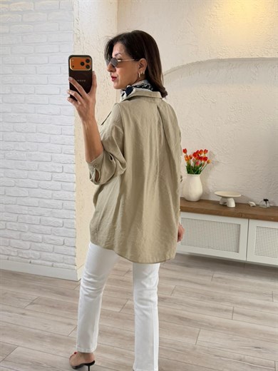 Düşük Omuzlu Oversize Gömlek Olive 