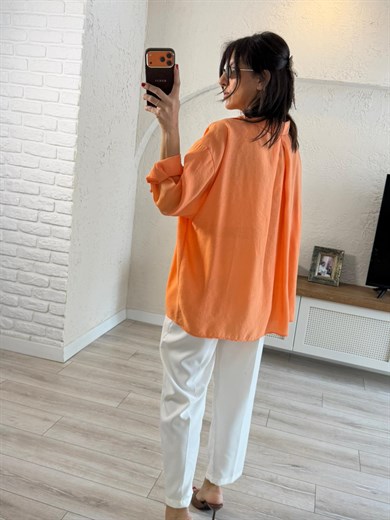 Düşük Omuzlu Oversize Gömlek Orange