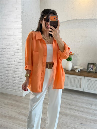 Düşük Omuzlu Oversize Gömlek Orange