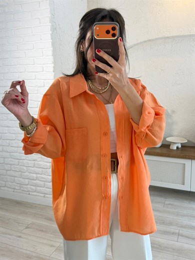 Düşük Omuzlu Oversize Gömlek Orange