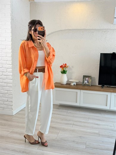 Düşük Omuzlu Oversize Gömlek Orange