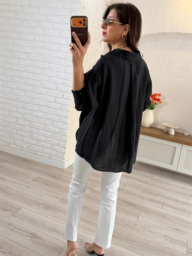 Düşük Omuzlu Oversıze Gömlek Siyah