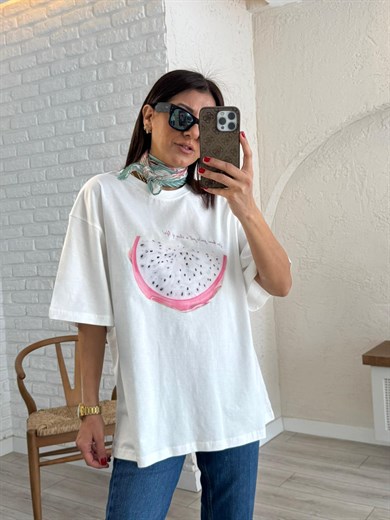 Ejder Meyve Baskılı Oversize Tişört
