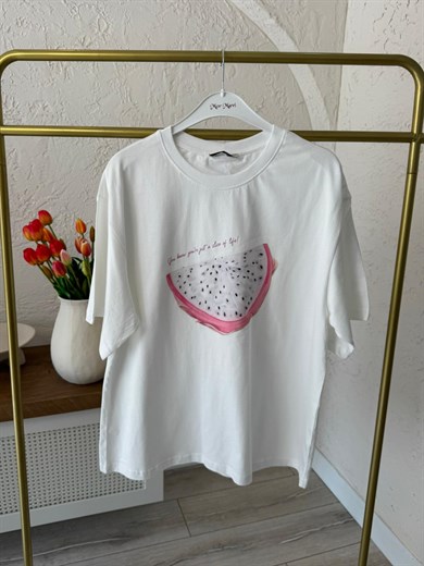 Ejder Meyve Baskılı Oversize Tişört