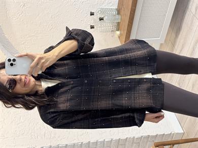 Ekoseli Zımbalı Kaşe  Kahve Gömlek 