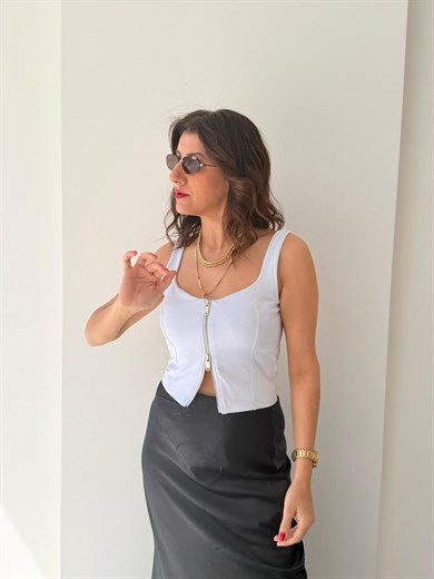 Fermuarlı Korse Top Beyaz 