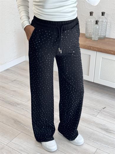 Ful Taşlı Bol Paça Eşofman Siyah