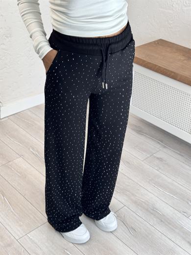 Ful Taşlı Bol Paça Eşofman Siyah