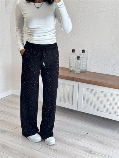 Ful Taşlı Bol Paça Eşofman Siyah