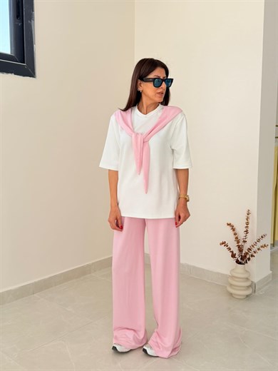 Fular Detaylı Takım Pembe