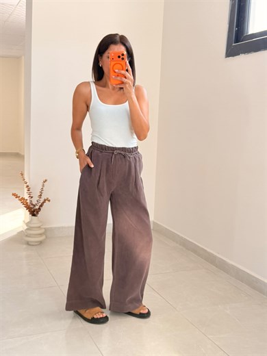 Gabardin Patlı Pantolon Kahve 