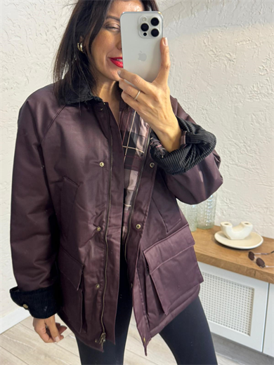 Garnili Yağlı Deri Parka Bordo