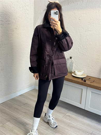 Garnili Yağlı Deri Parka Bordo
