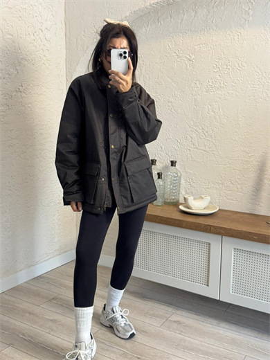 Garnili Yağlı Deri Parka Kahve