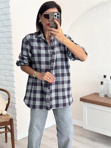 gri lacivert ekoseli gömlek