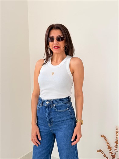 Halter Yaka Fitilli Atlet Beyaz 