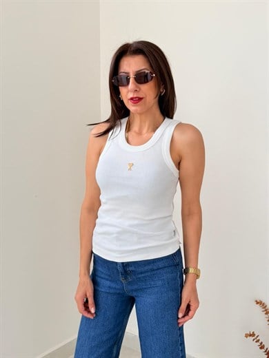 Halter Yaka Fitilli Atlet Ekru 