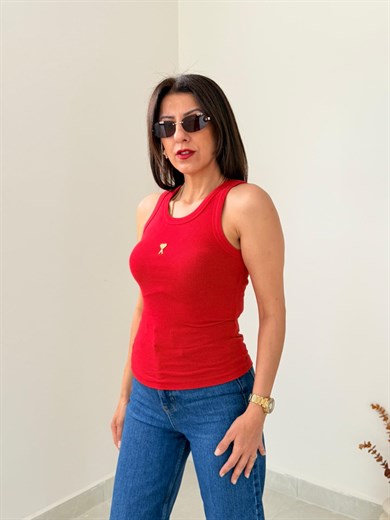 Halter Yaka Fitilli Atlet  Kırmızı 
