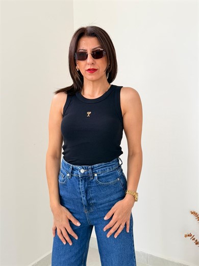 Halter Yaka Fitilli Atlet Siyah