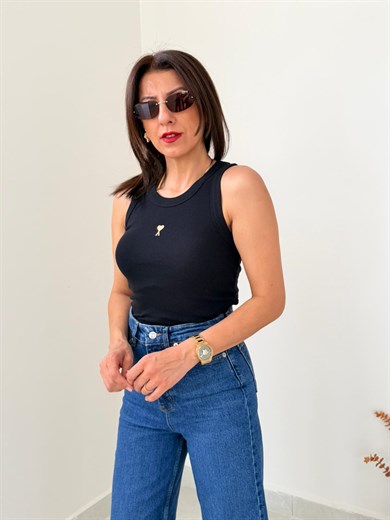 Halter Yaka Fitilli Atlet Siyah