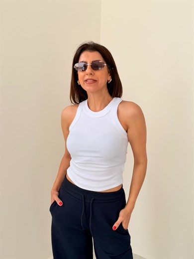 Halter Yaka Kaşkorse Atlet  Beyaz