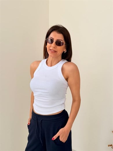 Halter Yaka Kaşkorse Atlet  Beyaz