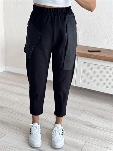 Havuç Kesim Paraşüt Cepli Pantolon Siyah