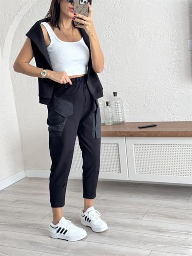 Havuç Kesim Paraşüt Cepli Pantolon Siyah