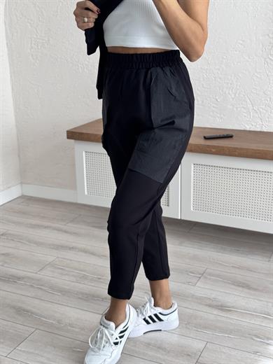 Havuç Kesim Paraşüt Cepli Pantolon Siyah