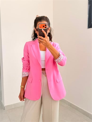 İç Astarlı Blazer Ceket Pembe 
