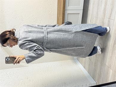 İnce Vatkalı Kuşaklı İç Astarlı Maxi Boy Kaban Gri