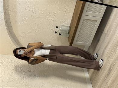 İthal Modal Kumaş Biyeli Pantolon Koyu Vizon