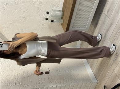 İthal Modal Kumaş Biyeli Pantolon Koyu Vizon