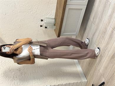 İthal Modal Kumaş Biyeli Pantolon Koyu Vizon