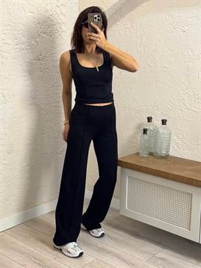 İthal Modal Kumaş Biyeli Pantolon Siyah 