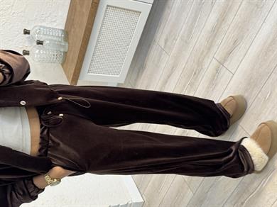 Kadife Çıtçıtlı Takım Kahverengi 