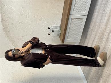 Kadife Çıtçıtlı Takım Kahverengi 